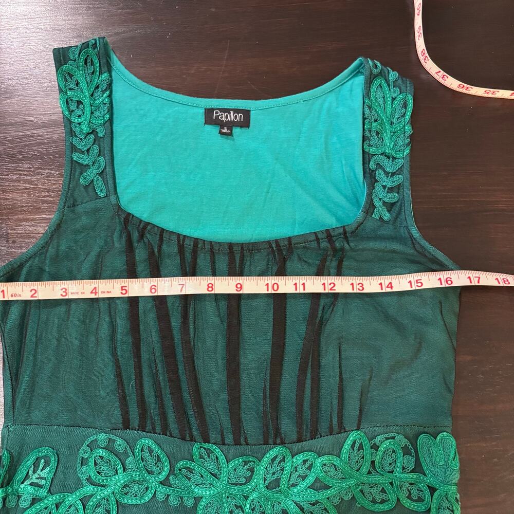 Y2K Emerald Green Embroidery Fairycore Midi Dress Whimsygoth Dark Romantic Sz S - Picture 6 of 6